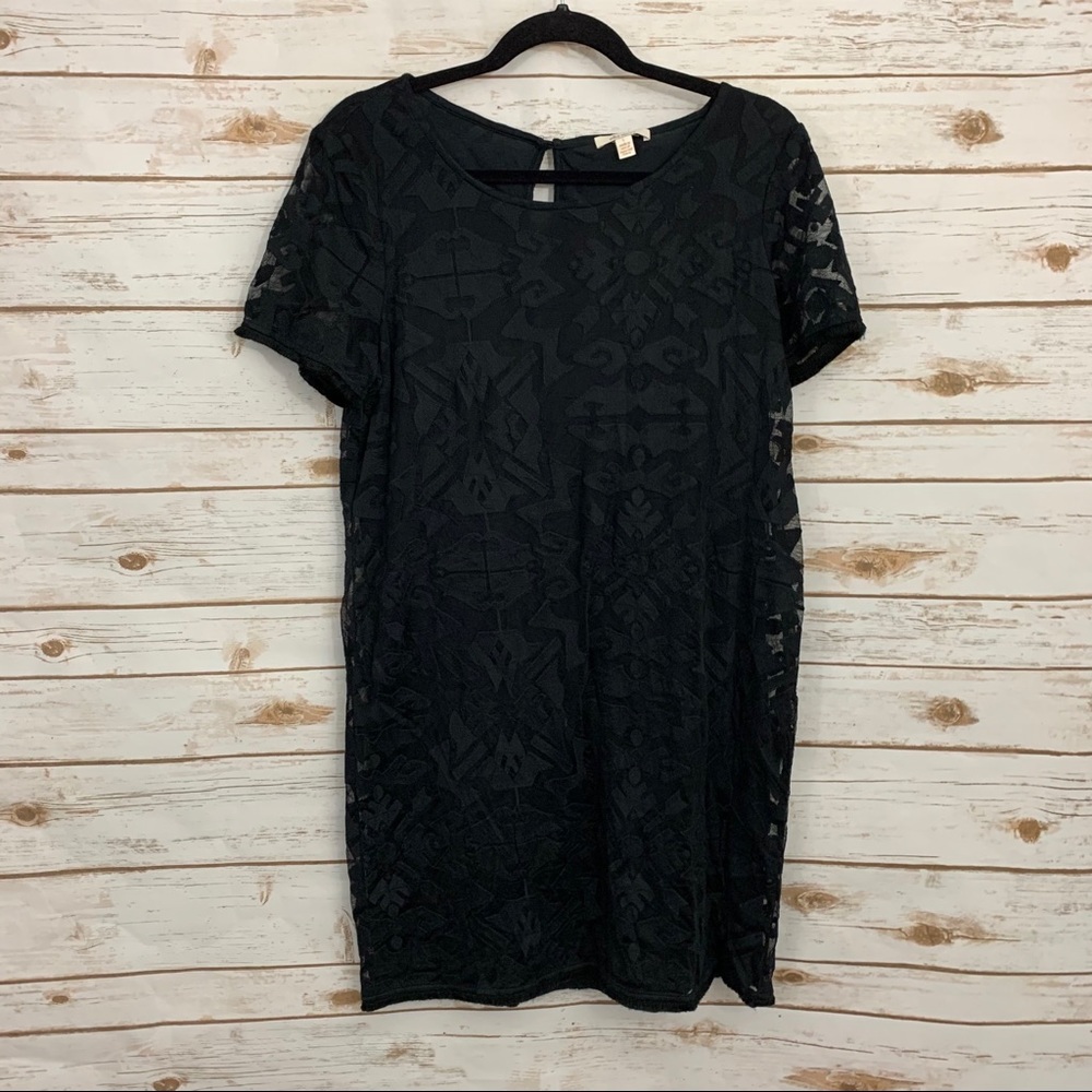 Ella Moss Black Talitha Geo Lace Shift Dress